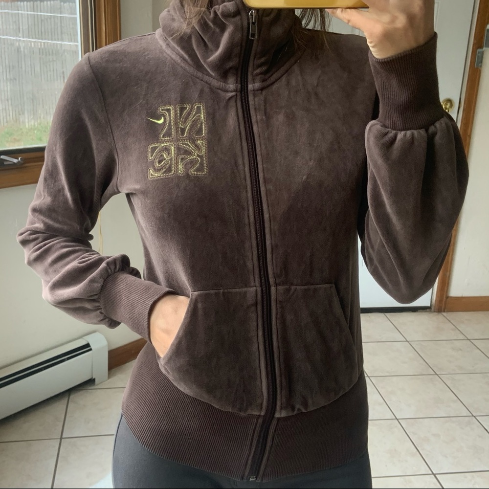 NIKE xs velour sweatshirt zip jacket brown
